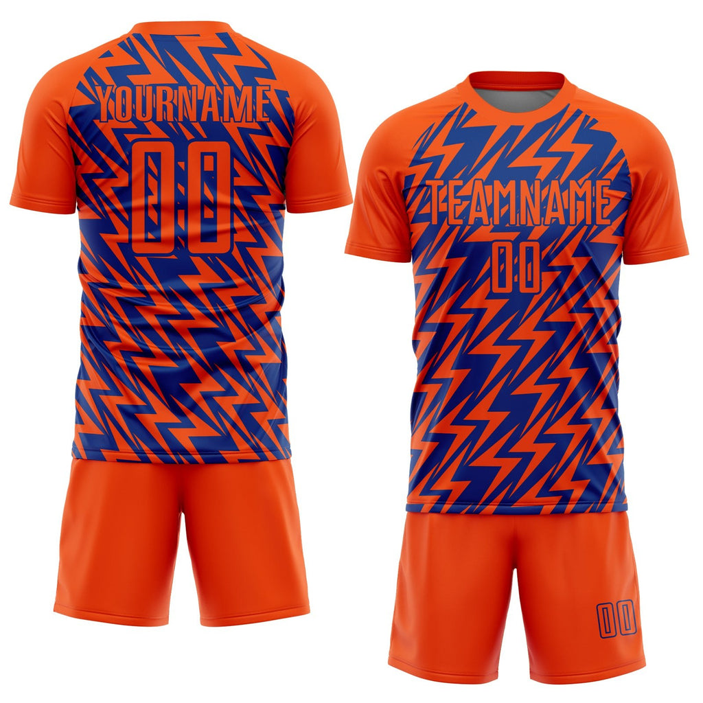 Custom Orange Royal Lightning Sublimation Soccer Uniform Jersey photo 2