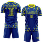 Custom Royal Neon Yellow Geometric Shapes Sublimation Soccer Uniform Jersey photo 2
