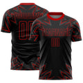 Custom Black Red Geometric Shapes Sublimation Soccer Uniform Jersey