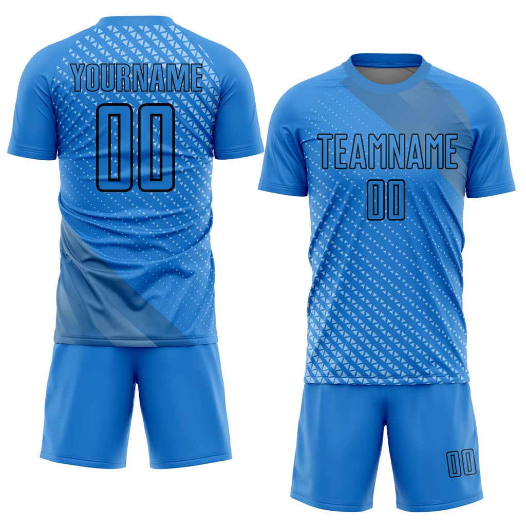 Custom Lakes Blue Black Geometric Shapes Sublimation Soccer Uniform Jersey photo 2