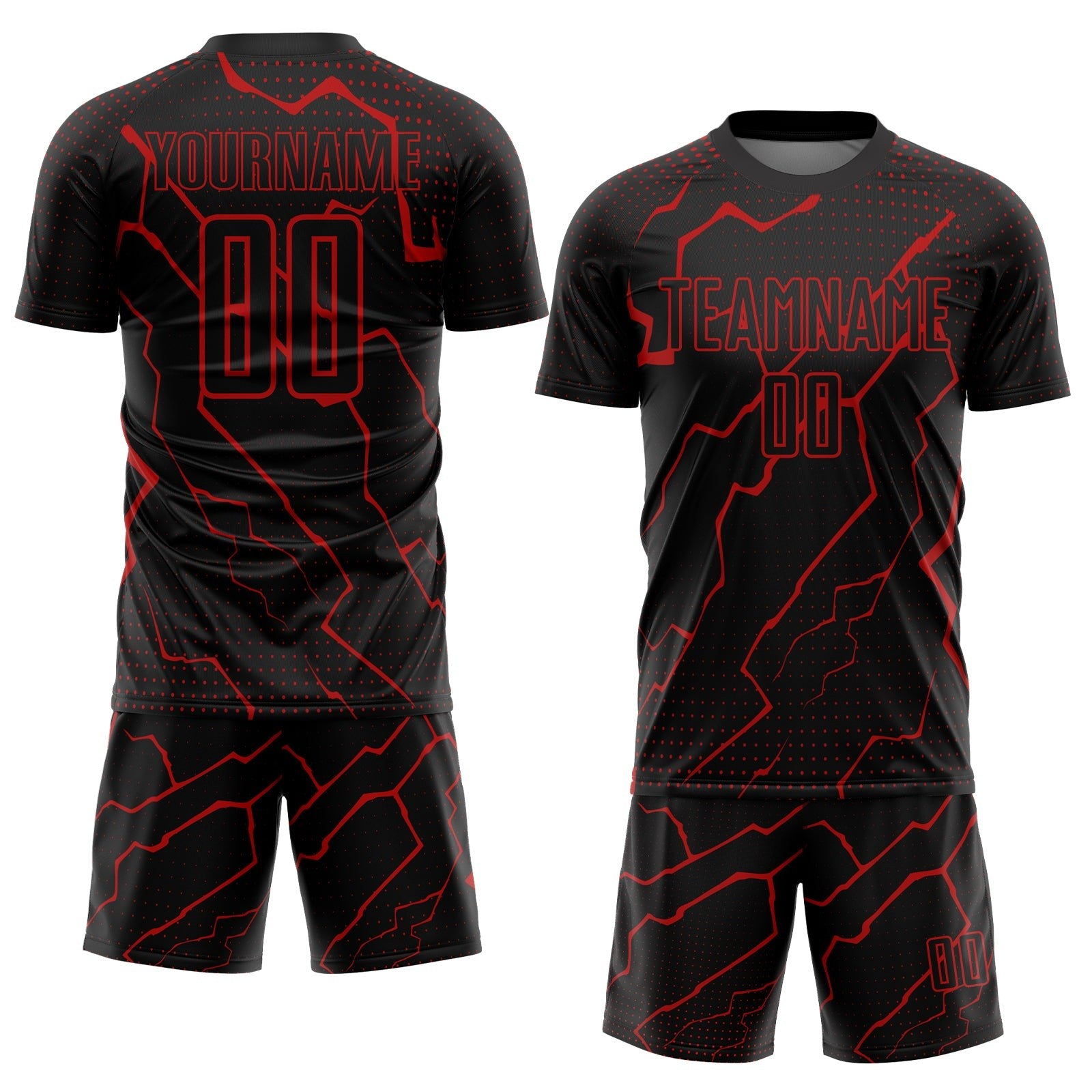 Custom Black Red Lightning Sublimation Soccer Uniform Jersey photo 2