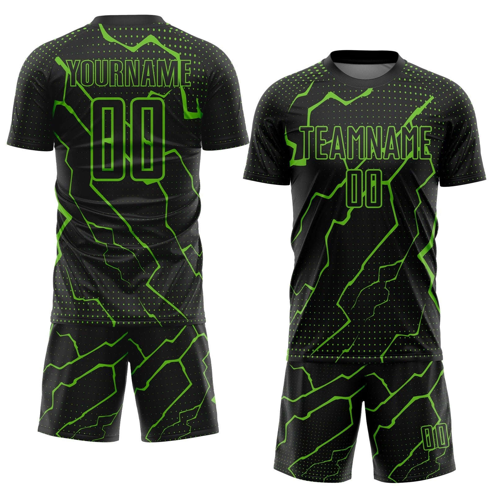 Custom Black Aurora Green Lightning Sublimation Soccer Uniform Jersey photo 2