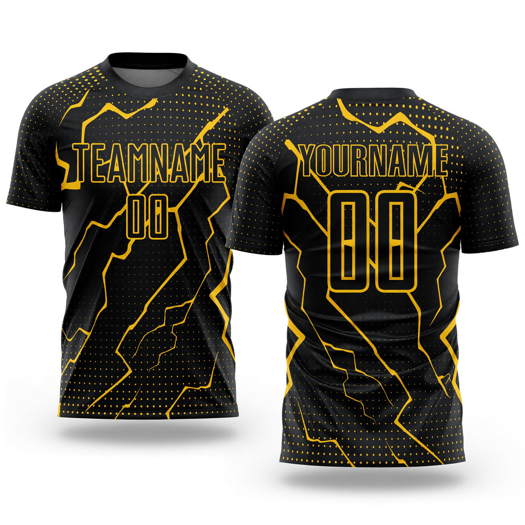Custom Black Yellow Lightning Sublimation Soccer Uniform Jersey
