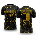 Custom Black Yellow Lightning Sublimation Soccer Uniform Jersey
