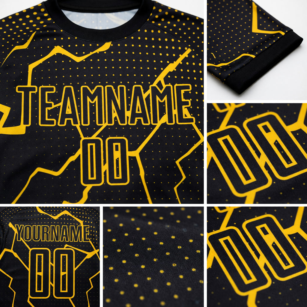 Custom Black Yellow Lightning Sublimation Soccer Uniform Jersey detail