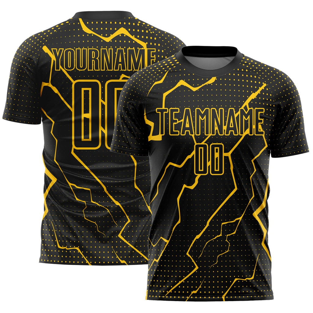 Custom Black Yellow Lightning Sublimation Soccer Uniform Jersey photo 1