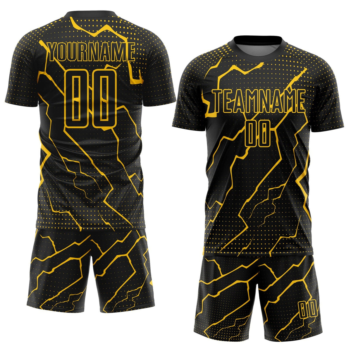 Custom Black Yellow Lightning Sublimation Soccer Uniform Jersey photo 2