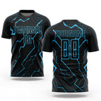 Custom Black Sky Blue Lightning Sublimation Soccer Uniform Jersey