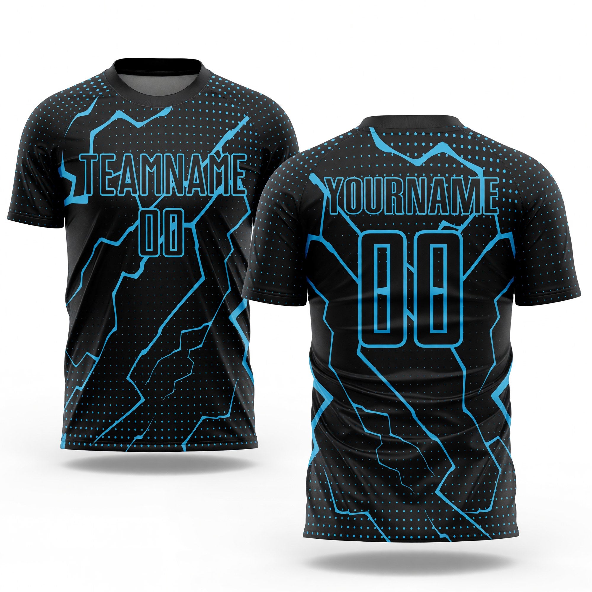 Custom Black Sky Blue Lightning Sublimation Soccer Uniform Jersey