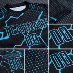 Custom Black Sky Blue Lightning Sublimation Soccer Uniform Jersey detail