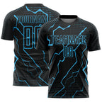 Custom Black Sky Blue Lightning Sublimation Soccer Uniform Jersey photo 1
