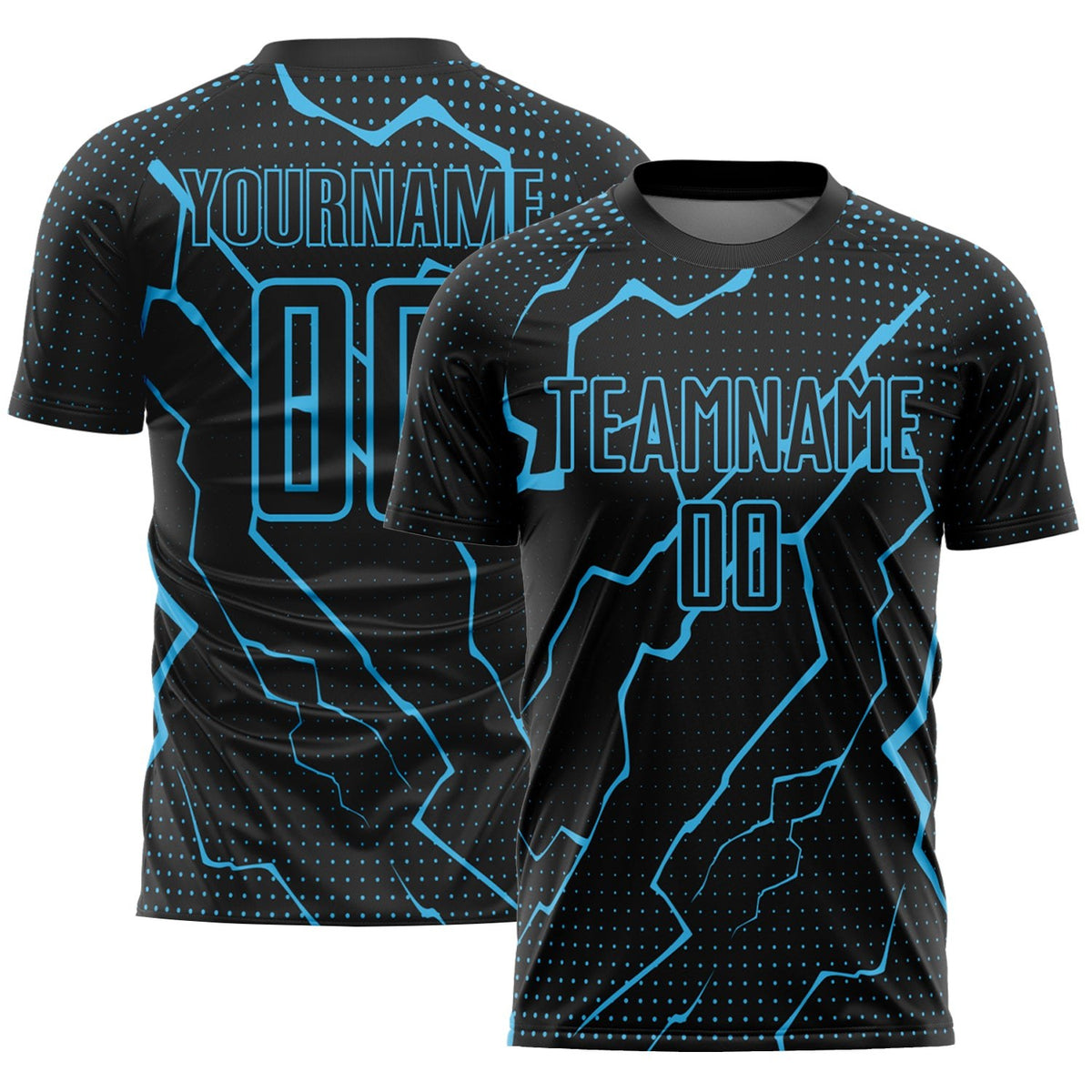 Custom Black Sky Blue Lightning Sublimation Soccer Uniform Jersey photo 1