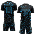 Custom Black Sky Blue Lightning Sublimation Soccer Uniform Jersey photo 2