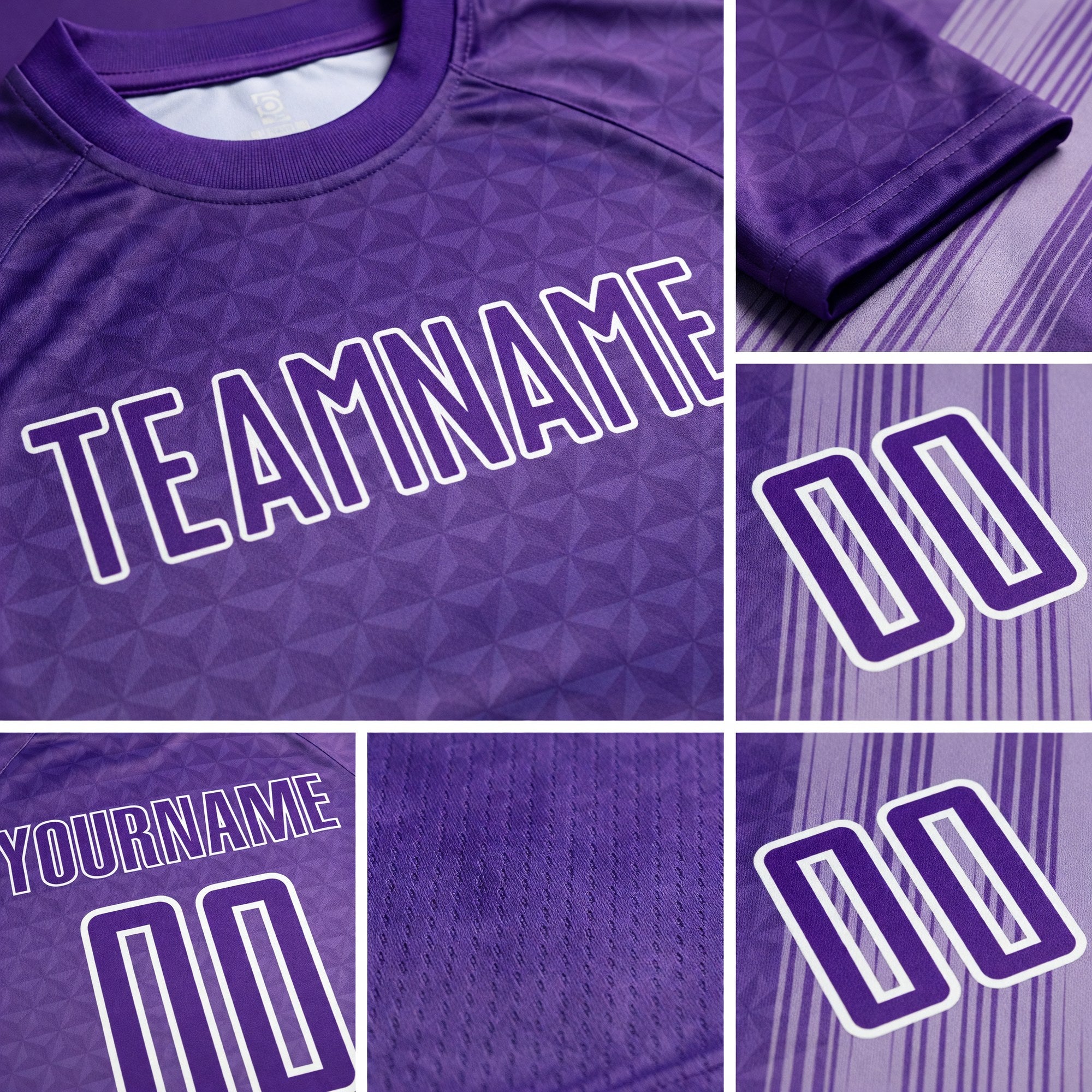 Custom Purple White Diagonal Lines Sublimation Soccer Uniform Jersey detail