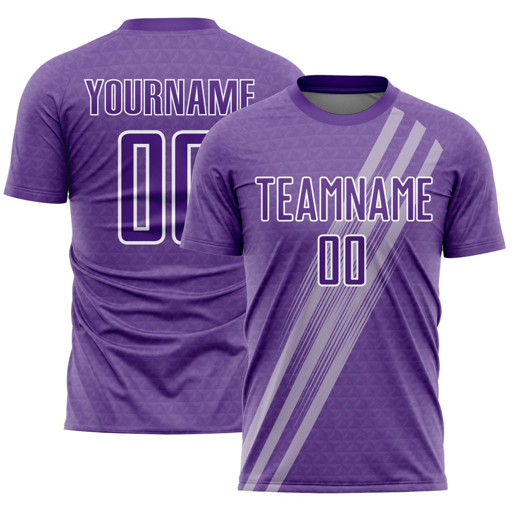 Custom Purple White Diagonal Lines Sublimation Soccer Uniform Jersey photo 1