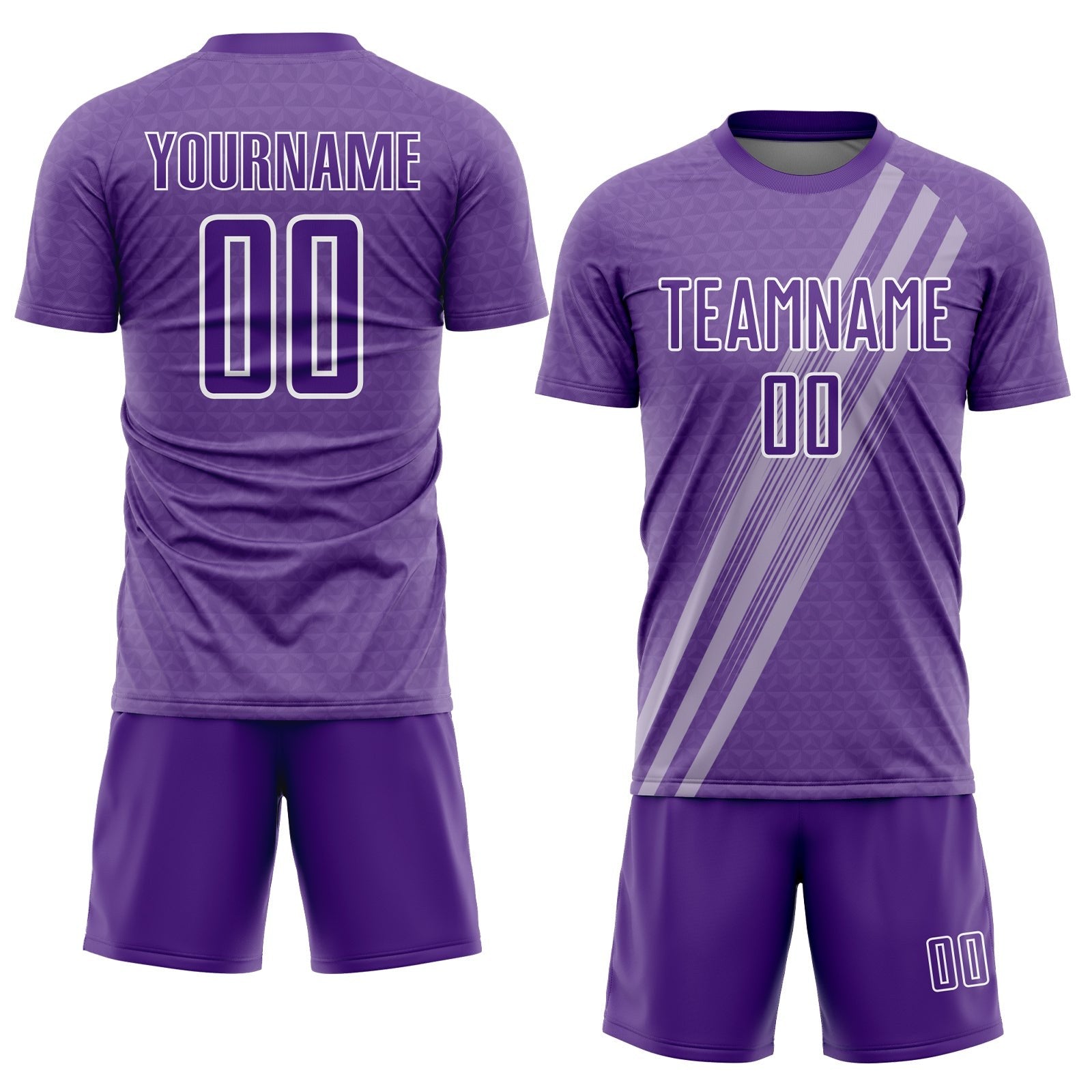 Custom Purple White Diagonal Lines Sublimation Soccer Uniform Jersey photo 2