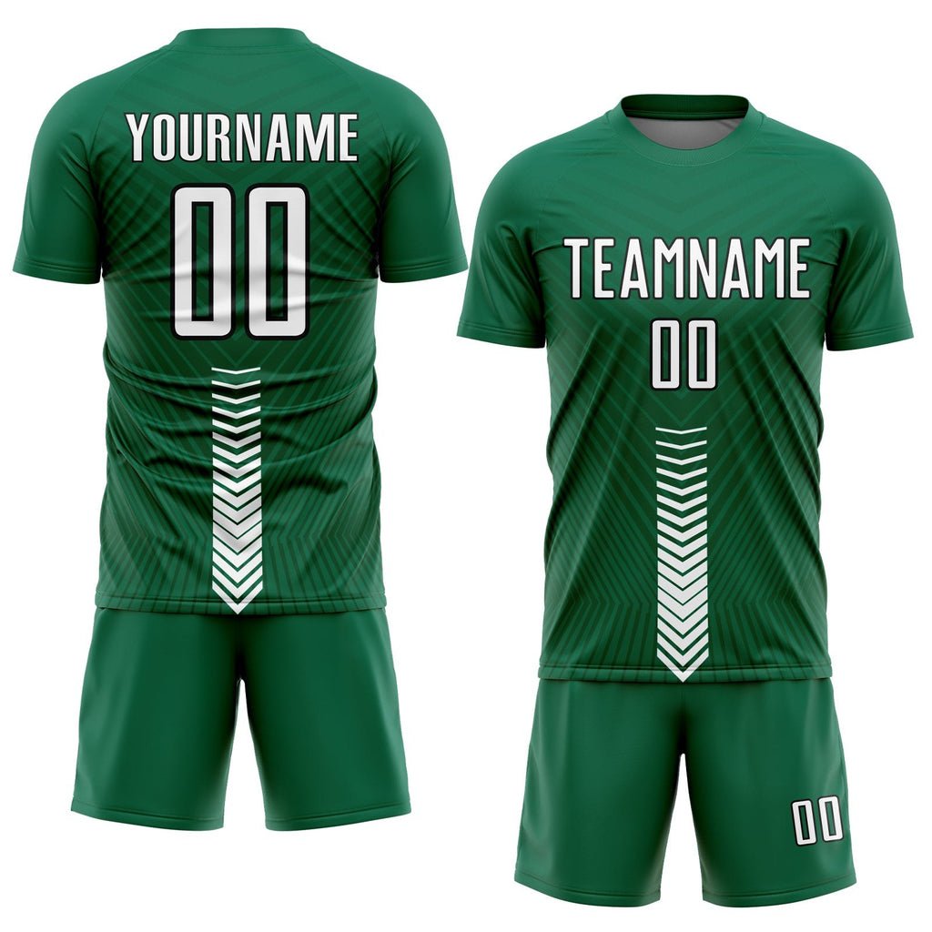 Custom Kelly Green White-Black Arrow Shapes Sublimation Soccer Uniform Jersey photo 2