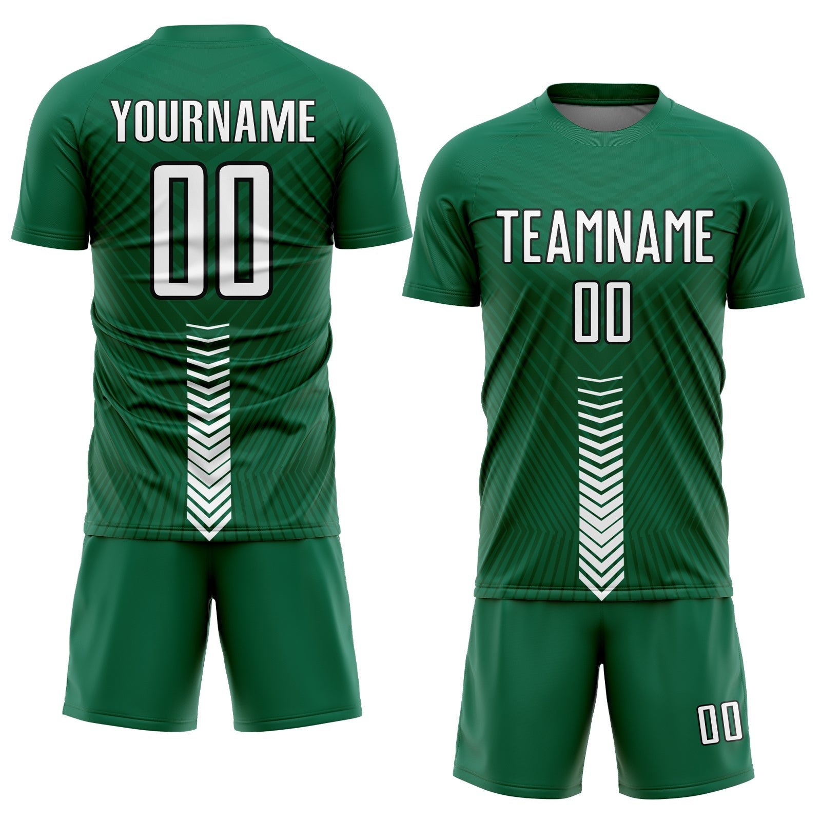 Custom Kelly Green White-Black Arrow Shapes Sublimation Soccer Uniform Jersey photo 2