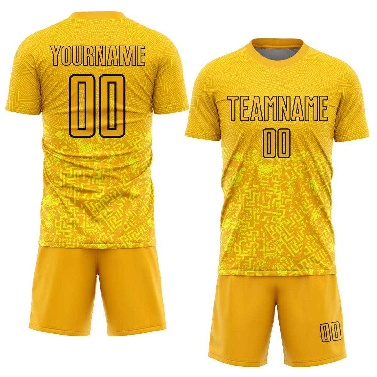 Custom Gold Black Geometric Shapes Sublimation Soccer Uniform Jersey photo 2