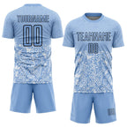 Custom Light Blue Black Geometric Shapes Sublimation Soccer Uniform Jersey photo 2