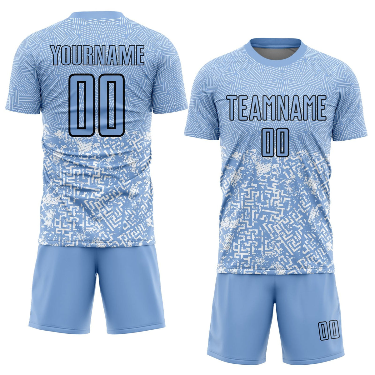 Custom Light Blue Black Geometric Shapes Sublimation Soccer Uniform Jersey photo 2