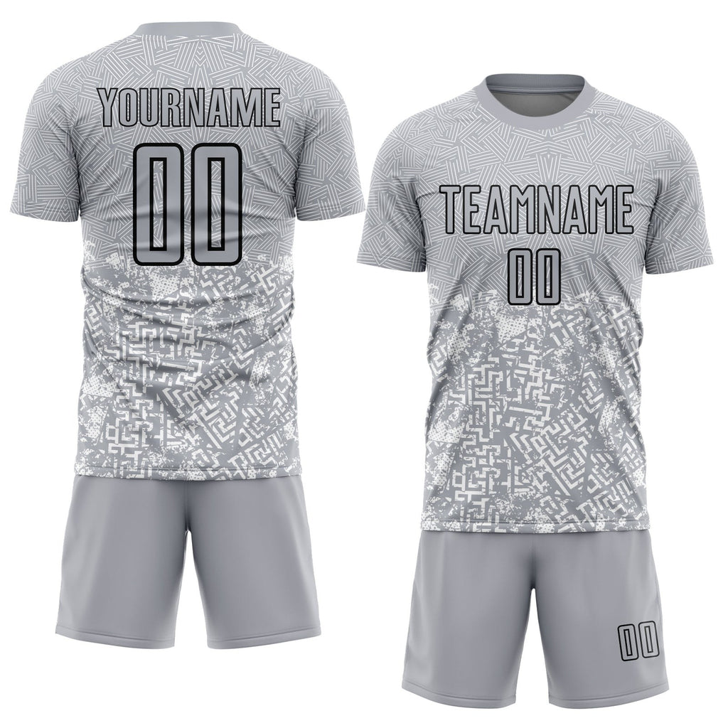 Custom Gray Black Geometric Shapes Sublimation Soccer Uniform Jersey photo 2