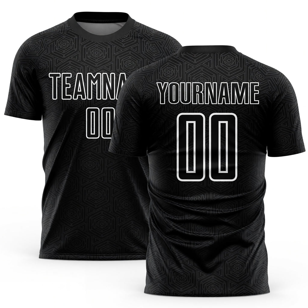 Custom Black White Geometric Shapes Sublimation Soccer Uniform Jersey