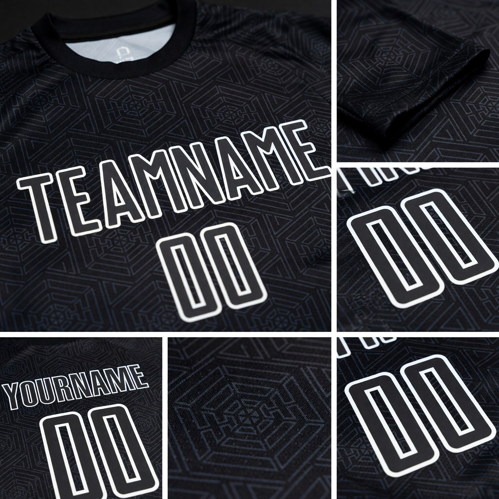 Custom Black White Geometric Shapes Sublimation Soccer Uniform Jersey detail