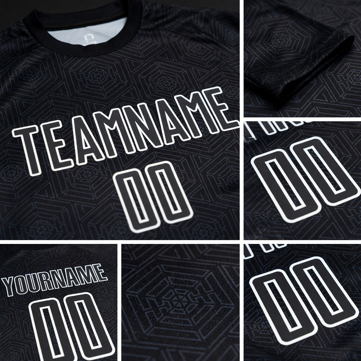 Custom Black White Geometric Shapes Sublimation Soccer Uniform Jersey detail