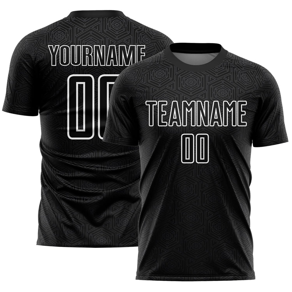 Custom Black White Geometric Shapes Sublimation Soccer Uniform Jersey photo 1