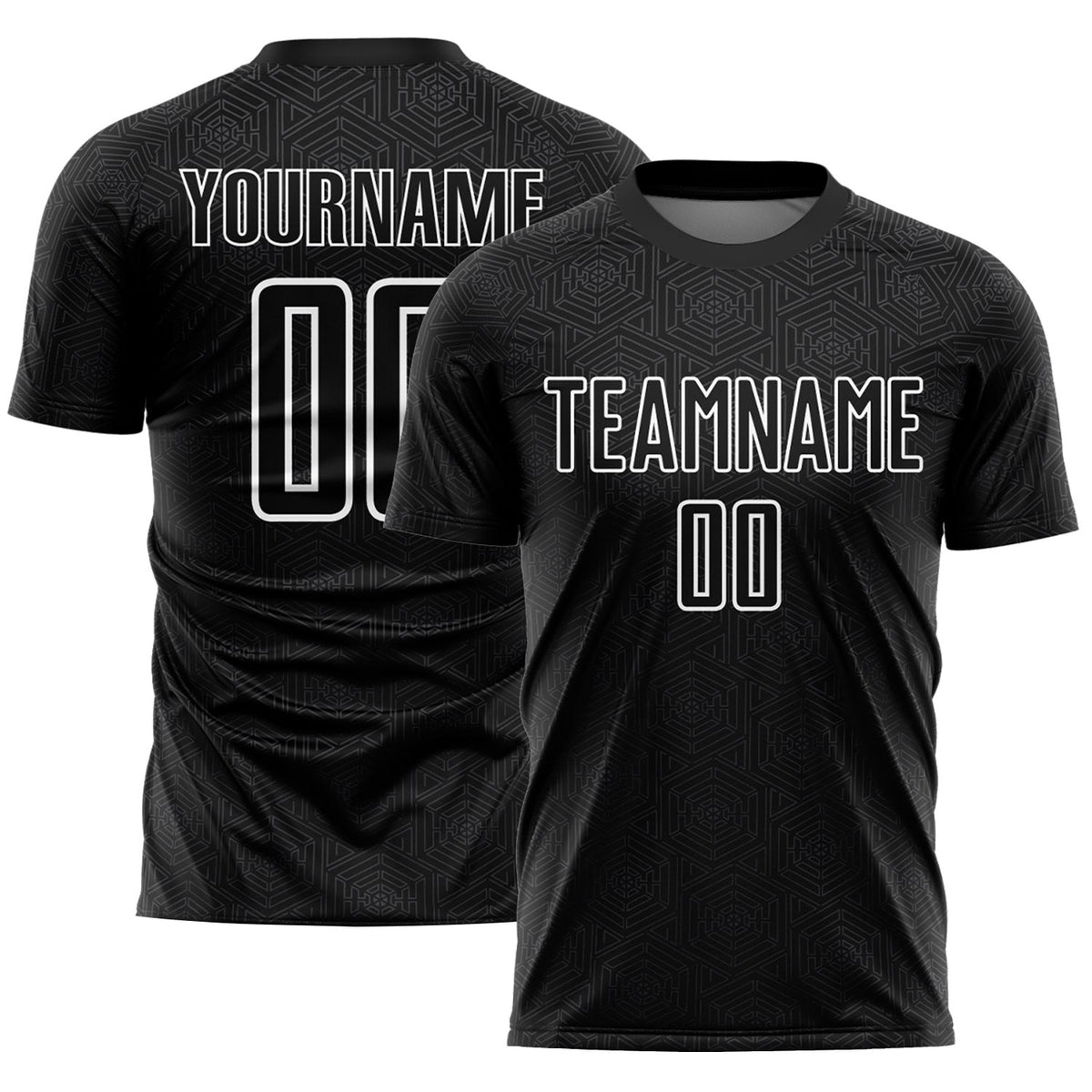 Custom Black White Geometric Shapes Sublimation Soccer Uniform Jersey photo 1