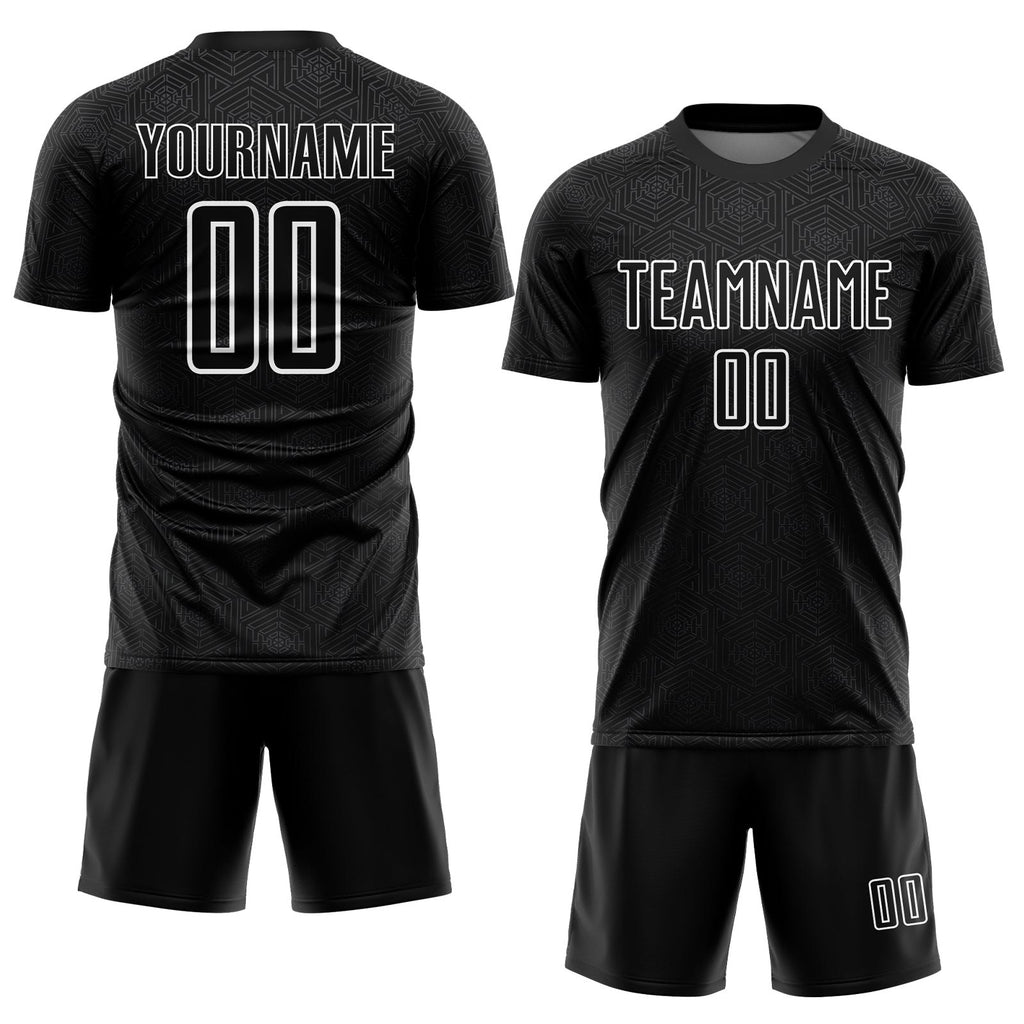 Custom Black White Geometric Shapes Sublimation Soccer Uniform Jersey photo 2