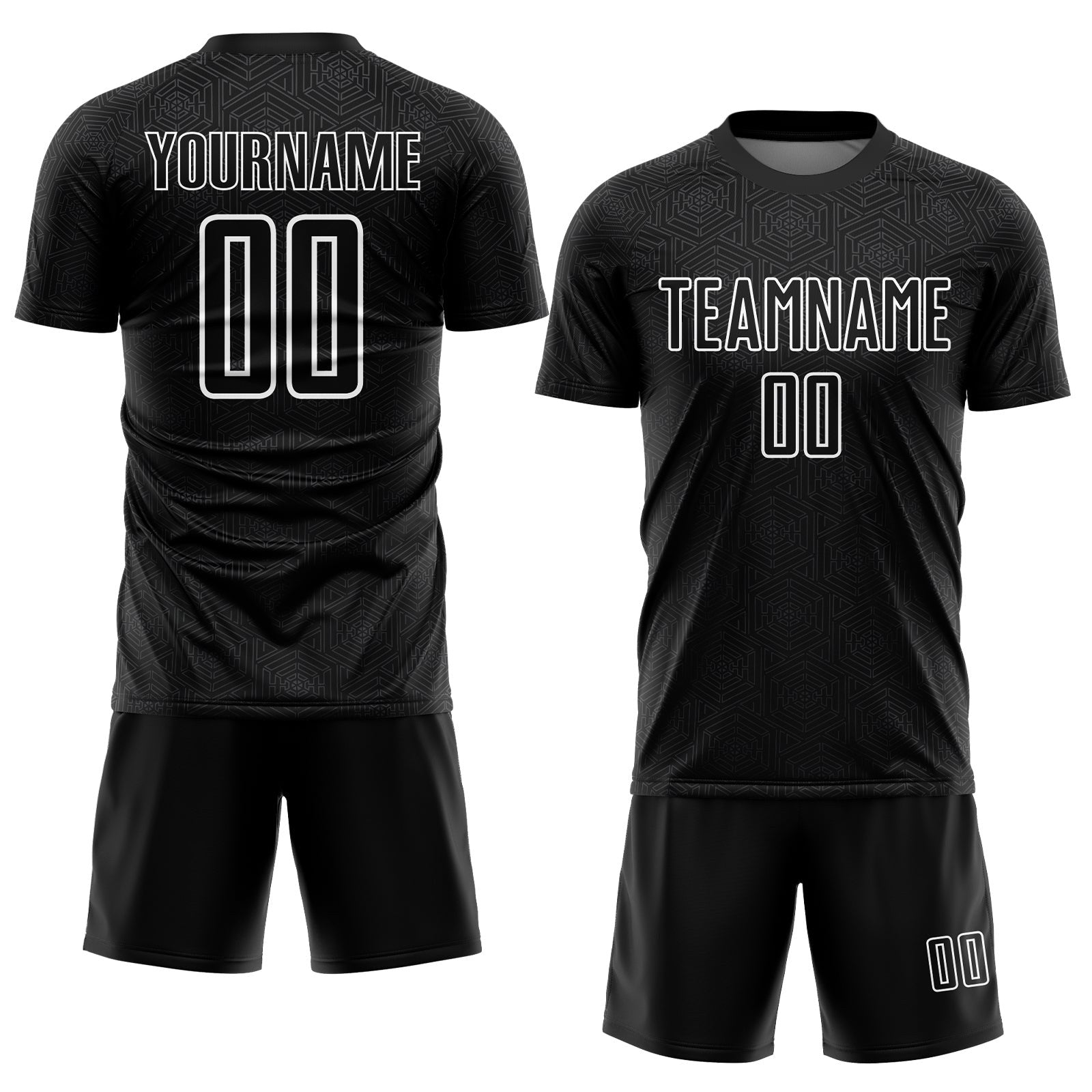 Custom Black White Geometric Shapes Sublimation Soccer Uniform Jersey photo 2