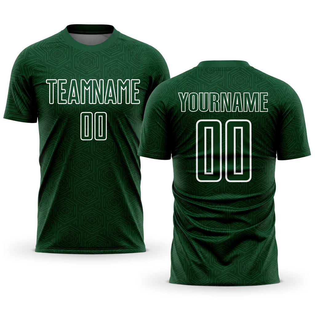 Custom Green White Geometric Shapes Sublimation Soccer Uniform Jersey