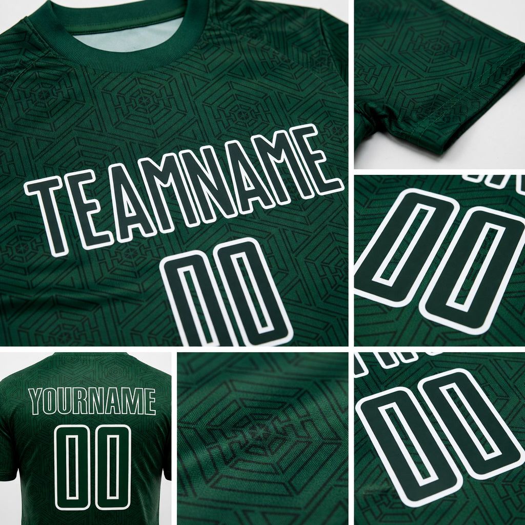 Custom Green White Geometric Shapes Sublimation Soccer Uniform Jersey detail