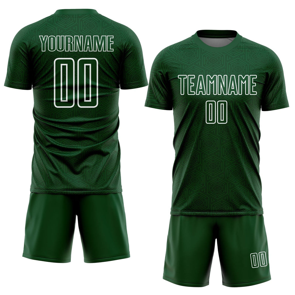 Custom Green White Geometric Shapes Sublimation Soccer Uniform Jersey photo 2