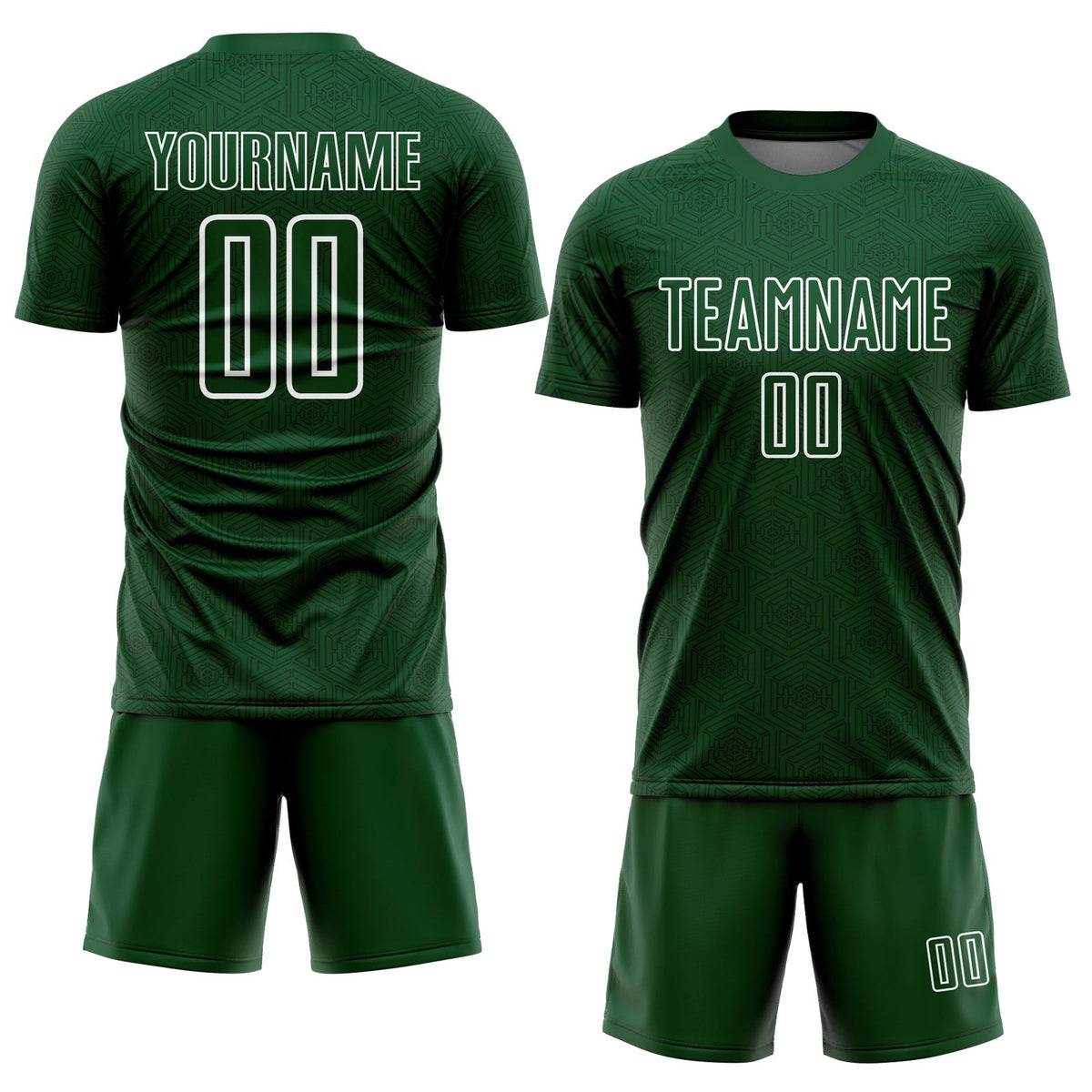 Custom Green White Geometric Shapes Sublimation Soccer Uniform Jersey photo 2