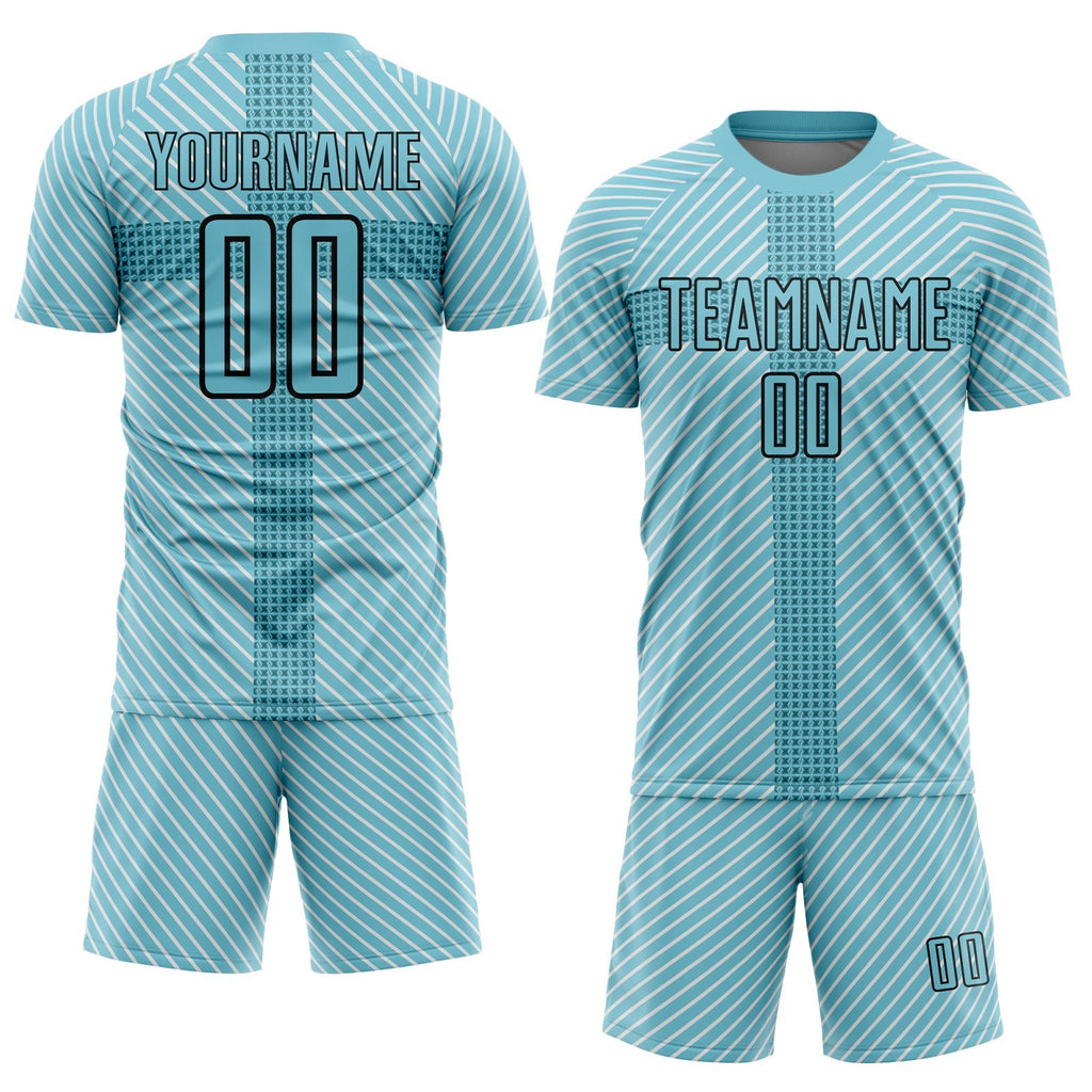 Custom Panther Blue Black Geometric Shapes Sublimation Soccer Uniform Jersey photo 2