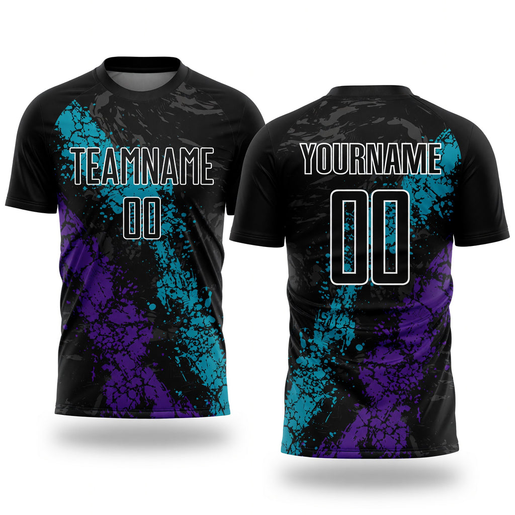 Custom Black Teal-Purple Dripping Splatter Art Sublimation Soccer Uniform Jersey