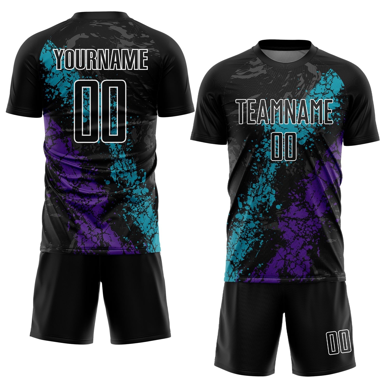 Custom Black Teal-Purple Dripping Splatter Art Sublimation Soccer Uniform Jersey photo 2