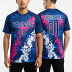 Custom Royal Pink-White Dripping Splatter Art Sublimation Soccer Uniform Jersey worn front and back
