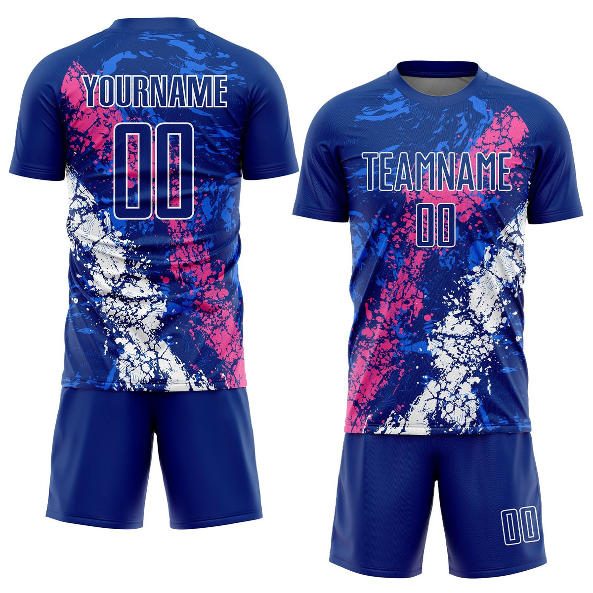 Custom Royal Pink-White Dripping Splatter Art Sublimation Soccer Uniform Jersey photo 2