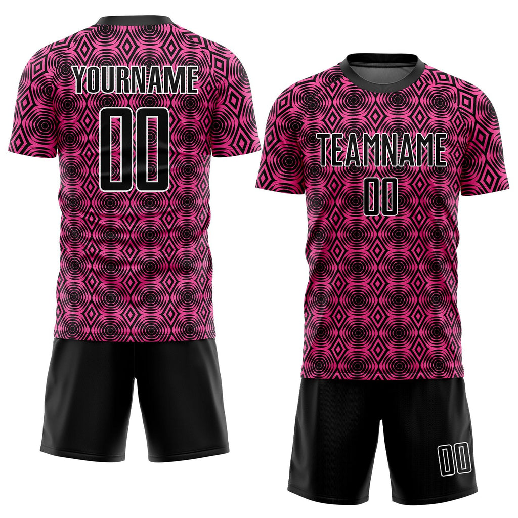 Custom Pink Black-White Geometric Shapes Sublimation Soccer Uniform Jersey photo 2