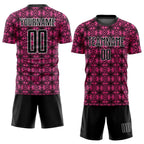 Custom Pink Black-White Geometric Shapes Sublimation Soccer Uniform Jersey photo 2