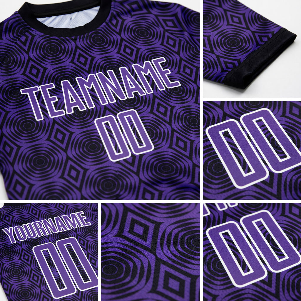 Custom Purple Black-White Geometric Shapes Sublimation Soccer Uniform Jersey detail