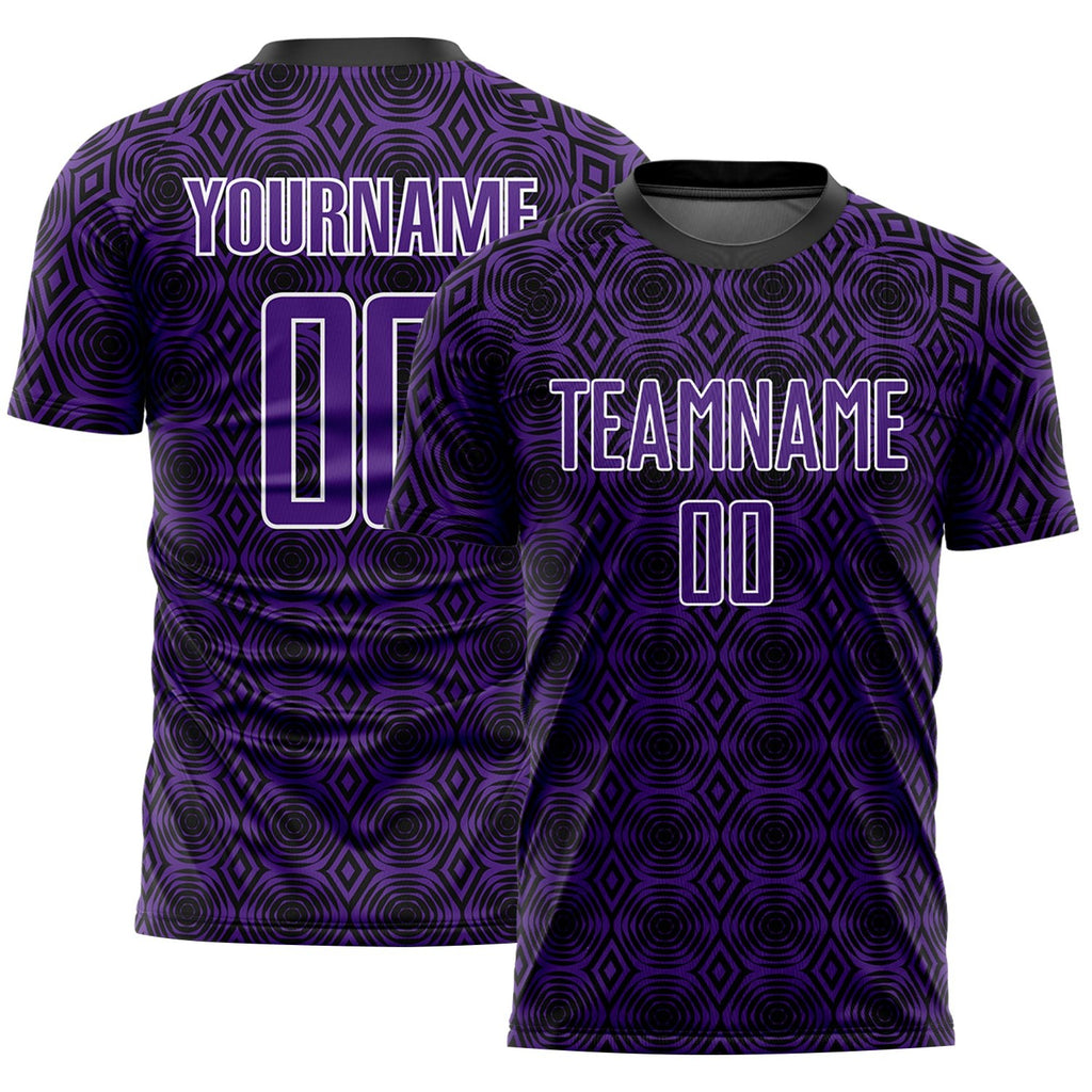 Custom Purple Black-White Geometric Shapes Sublimation Soccer Uniform Jersey photo 1