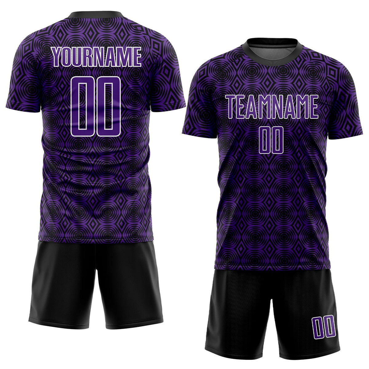 Custom Purple Black-White Geometric Shapes Sublimation Soccer Uniform Jersey photo 2
