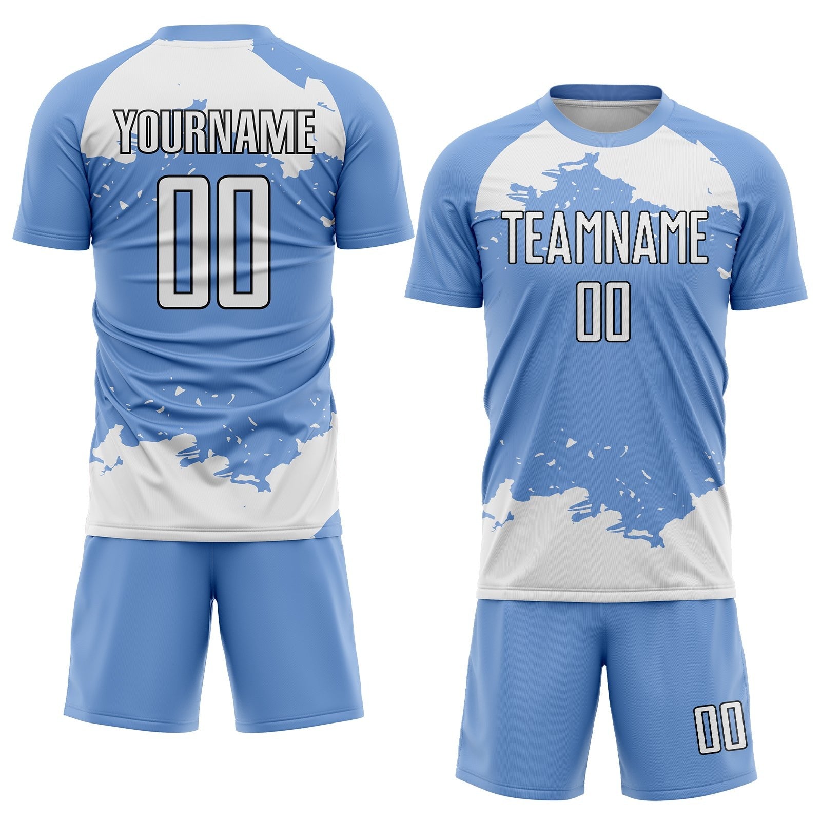 Custom Light Blue White-Black Abstract Fragment Art Sublimation Soccer Uniform Jersey photo 2