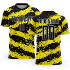 Custom Black Light Yellow-White Splash Sublimation Soccer Uniform Jersey