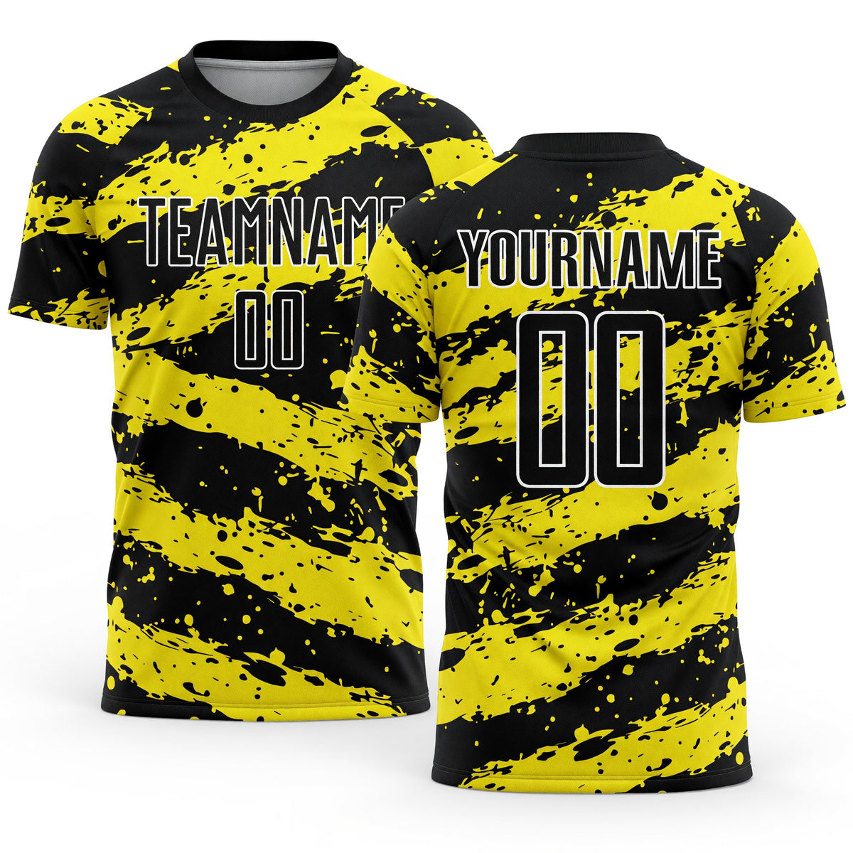 Custom Black Light Yellow-White Splash Sublimation Soccer Uniform Jersey